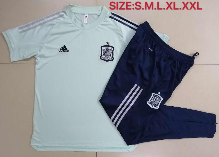 2020 EURO Spain Green Short Sleeve Training Kits Shirt with Pants